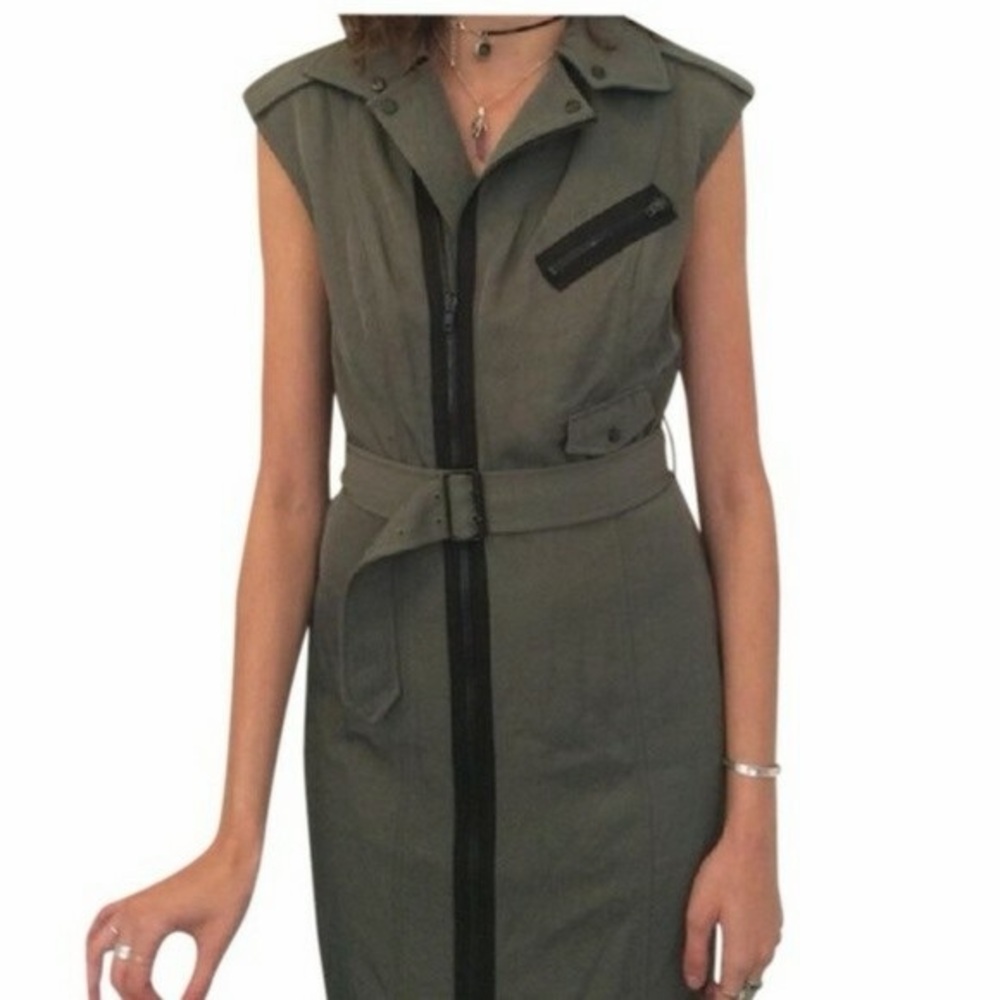 Alexander Wang Designer Luxury Olive Belt Asymmetric vintage Shirt Dress 8 vest